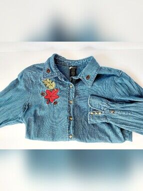Autumn Leaves Chambray/Denim‎ Shirt Large Holiday Editions Cottagecore Granny